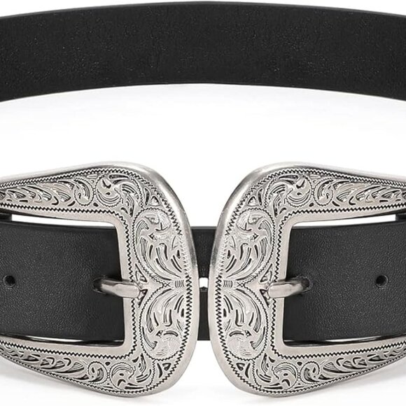 Women Leather Belt Ladies Vintage Western Belt Retro Cowgirl Leather Belt Black main image 4